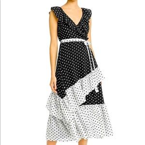 AQUA Black & White Ruffled Polka Dot Dress Size M